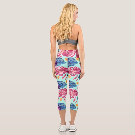 Boho Feathers Pattern Capri Leggings (Rückseite)