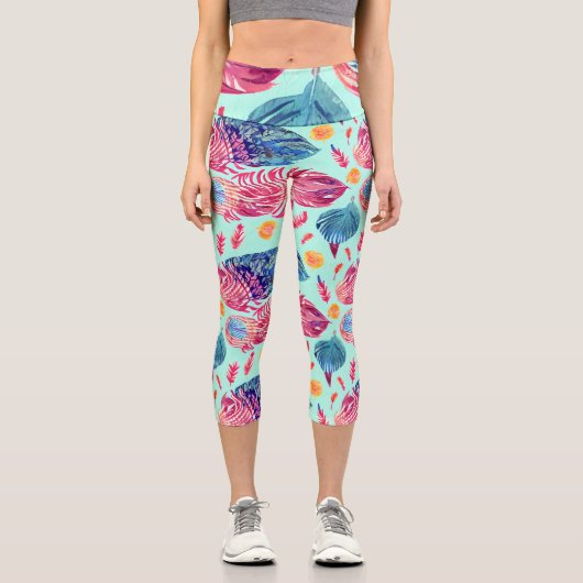 Boho Feathers Pattern Capri Leggings (Vorderseite)