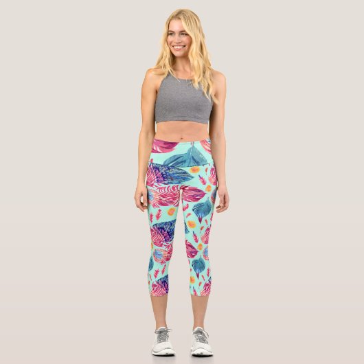 Boho Feathers Pattern Capri Leggings (Vorderseite)