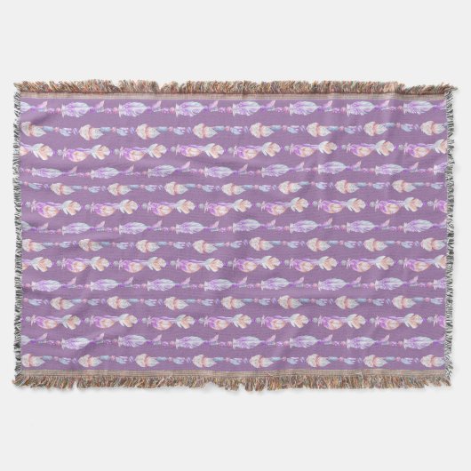 Boho Feathers Perlen Aquarellmuster werfen Decke (Vorderseite)