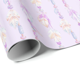 Boho feathers Perlen lila Aquarellkunst wickeln Geschenkpapier