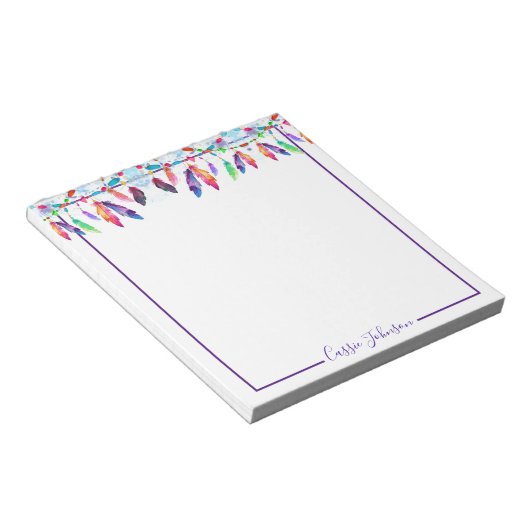 Boho feathers personalisiert Notizblock (angewinkelt)