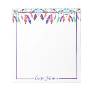 Boho feathers personalisiert Notizblock