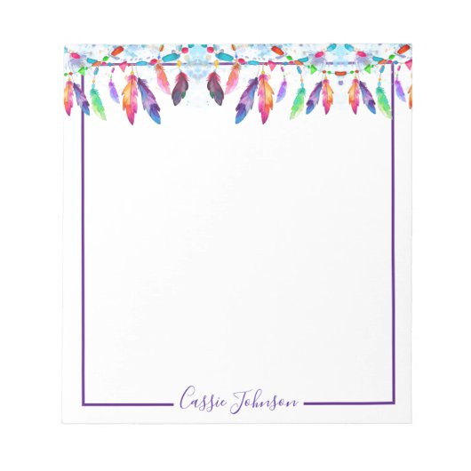 Boho feathers personalisiert Notizblock (Vorderseite)