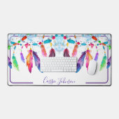 Boho feathers personalisiert Notizblock Schreibtischunterlage (Tastatur & Maus)