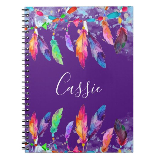 Boho feathers personalisiertes Notebook Notizblock (Vorderseite)