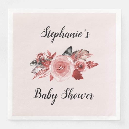 Boho Feathers Rose Blush Baby Dusche Serviette (Vorderseite)