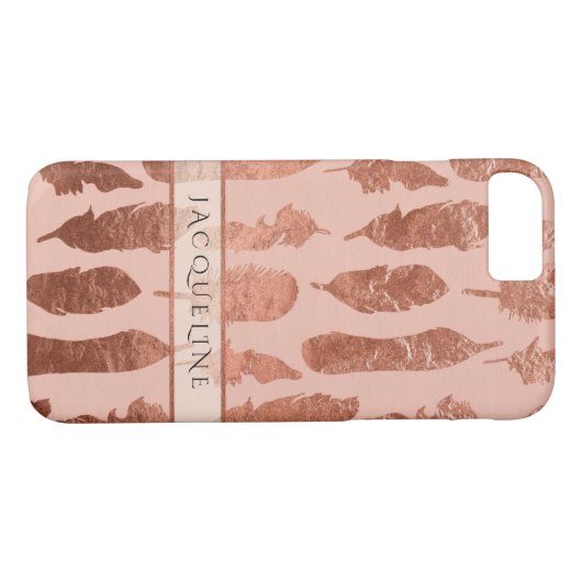 Boho Feathers Rose Gold Leaf Imitats Aquarellblau Case-Mate iPhone Hülle (Rückseite (Horizontal))
