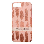 Boho Feathers Rose Gold Leaf Imitats Aquarellblau Case-Mate iPhone Hülle (Rückseite)