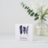 Boho Feathers Square Business Card Quadratische Visitenkarte (Stehend Vorderseite)