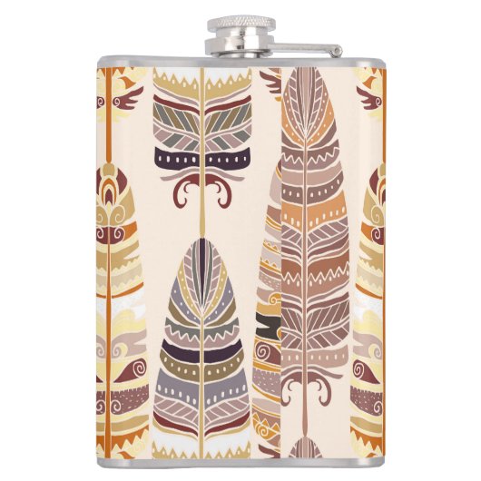 Boho Feathers: Stamm-nahtloses Muster Flachmann (Rückseite)