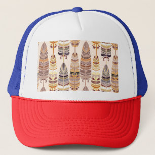 Boho Feathers: Stamm-nahtloses Muster Truckerkappe