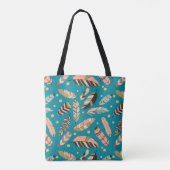 Boho Feathers über Aquamarines Muster Tasche (Rückseite)