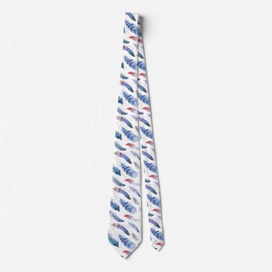 Boho Feathers Watercolor Pattern Krawatte (Vorderseite)