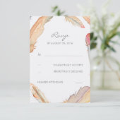 Boho Feathers Watercolor Wedding RSVP Cards Karte (Stehend Vorderseite)