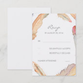 Boho Feathers Watercolor Wedding RSVP Cards Karte (Vorne/Hinten)
