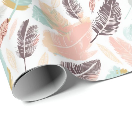 Boho Feathers Wrapping Paper Geschenkpapier (Rolleneckpunkt)