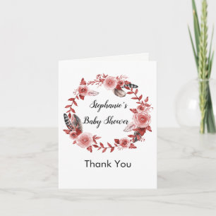 Boho Feathers Wreath Baby Dusche Danke Karte