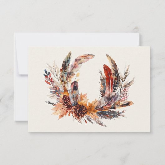 Boho Feathers Wreath Meal Choding RSVP Karte (Rückseite)