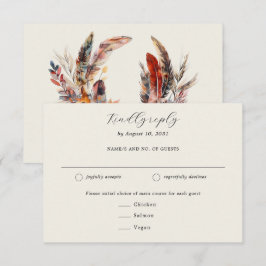 Boho Feathers Wreath Meal Choding RSVP Karte