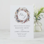 Boho Feathers Wreath Monogram Winter Wedding Save The Date (Stehend Vorderseite)
