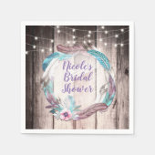 Boho Feathers Wreath & String Lights Brautparty Serviette (Vorderseite)