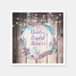 Boho Feathers Wreath & String Lights Brautparty Serviette
