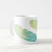 Boho Feder-Aquarell-Grün und Blau Kaffeetasse (Vorderseite Links)