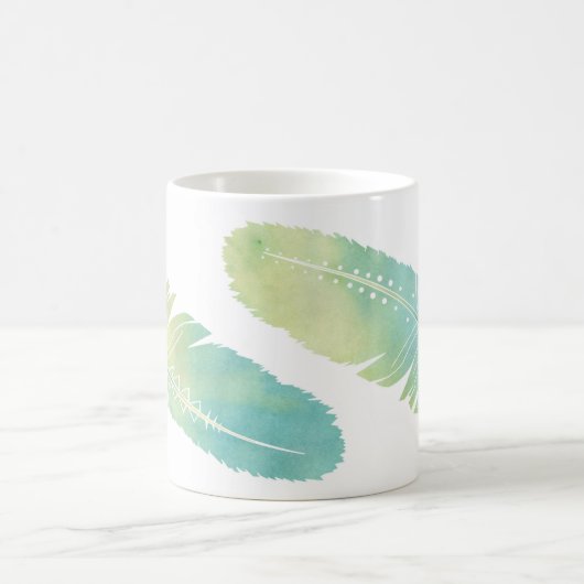 Boho Feder-Aquarell-Grün und Blau Kaffeetasse (Mittel)