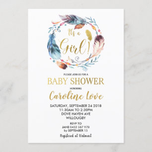 Boho-Feder-Kranz-Baby-Shower-Einladung Mädchen Einladung