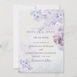 Boho Feder lila und staubblauer Blumenmaul Save The Date