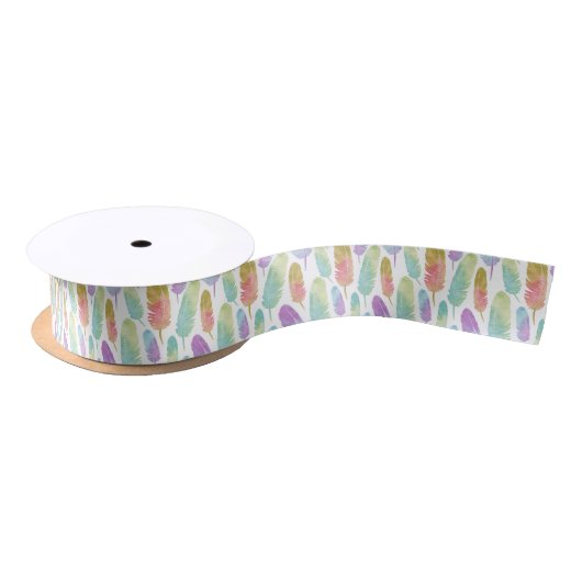 Boho Feder-Muster-Aquarell-Regenbogen Satinband (Spule)