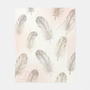 Boho-Feder-Muster in sanften neutralen Tönen Fleecedecke