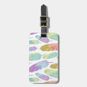 Boho Feder-Muster-Regenbogen-Aquarell Gepäckanhänger (Vorderseite vertikal)