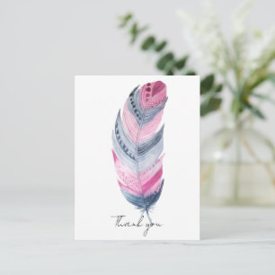 Boho-Feder Pink Grau Aquarell Danke Postkarte