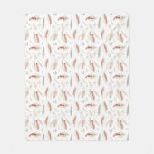 Boho-Feder- und Blatt-Streu-Wasserfarbenmuster Fleecedecke (Vorderseite)