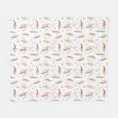 Boho-Feder- und Blatt-Streu-Wasserfarbenmuster Fleecedecke (Vorderseite (Horizontal))