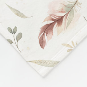 Boho-Feder- und Blatt-Streu-Wasserfarbenmuster Fleecedecke