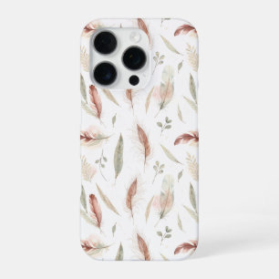 Boho-Feder- und Blatt-Streu-Wasserfarbenmuster iPhone 16 Pro Hülle