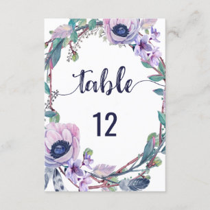 Boho-Feder- und Blumenkranz-Hochzeitstischnummern Einladung