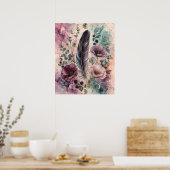 Boho-Feder-und-Mohn-Himmelsmondphase Poster (Küche)