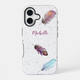 Boho-Federn auf gesprenkeltem Hintergrund - indivi iPhone 16 Hülle