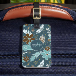 Boho Federn Doodle Blume aquamarin türkisfarben br Gepäckanhänger