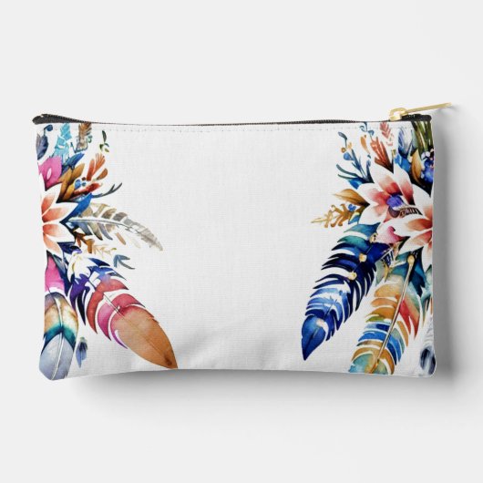 Boho Federn Grenze personalisiert Zubehörtasche (Rückseite)