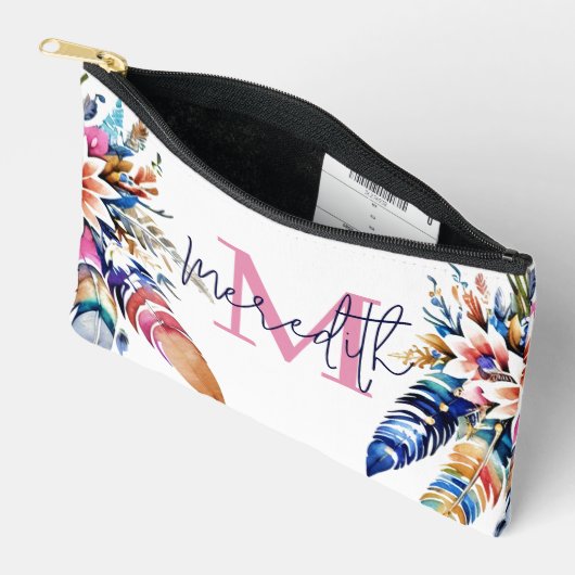 Boho Federn Grenze personalisiert Zubehörtasche (Offen)