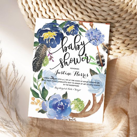 Boho-Federn-Junge-Baby-Party Einladung