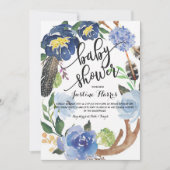 Boho-Federn-Junge-Baby-Party Einladung (Vorderseite)