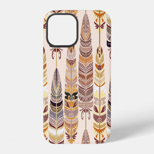 Boho-Federn: Nahtloses Stammesmuster iPhone 12 Hülle