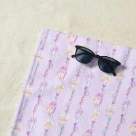 Boho Federn Perlen Aquarell lila Kunsttuch Strandtuch