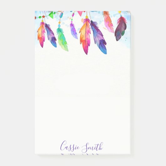 Boho-Federn personalisiert Post-it Klebezettel (Vorderseite)